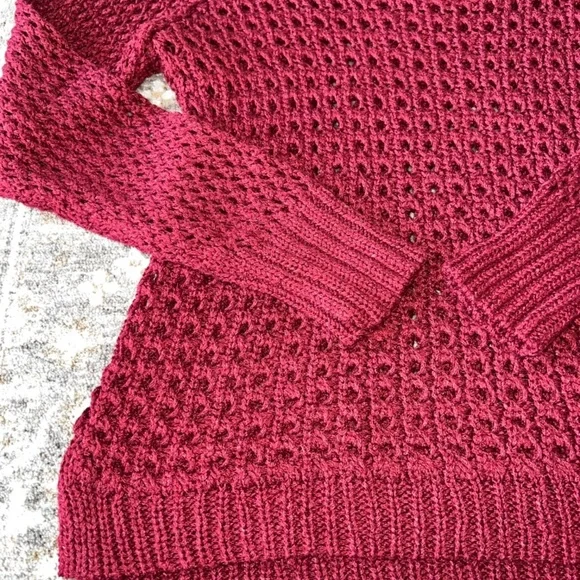 Lucky Brand Metallic Burgundy Crochet Sweater - Picture 2 of 3